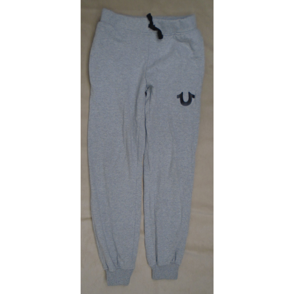 True Religion Pants Youth Size Large Track Sweatpants Joggers Gray Logo Heather
